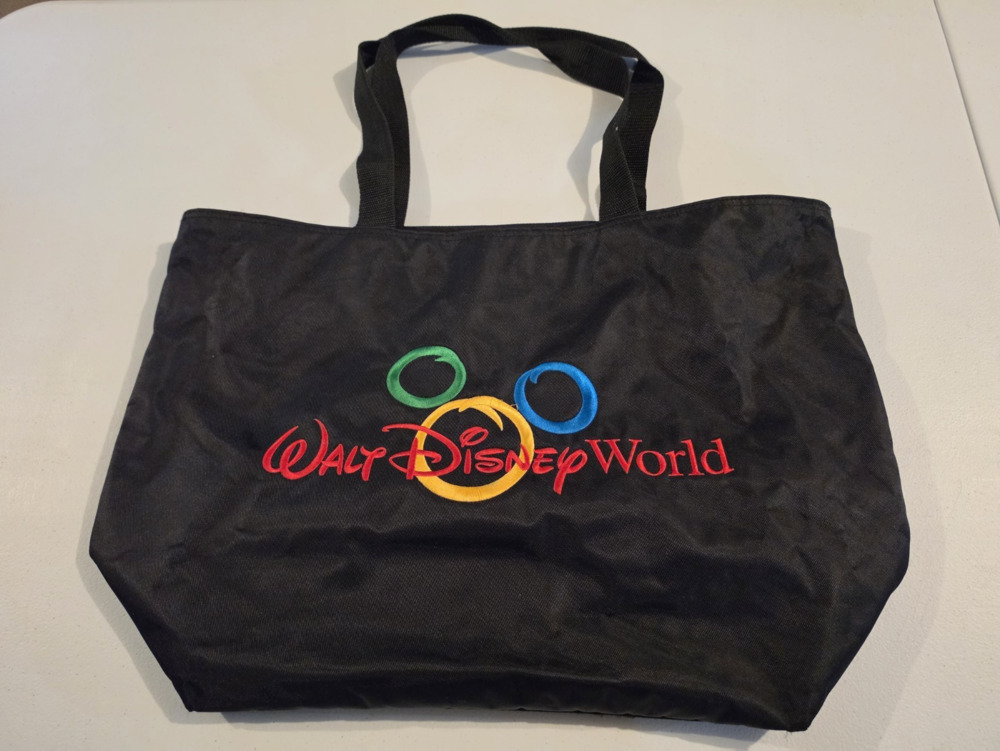 Vtg Walt Disney World Embroidered Logo Large Tote Bag Travel Beach Shopper Black